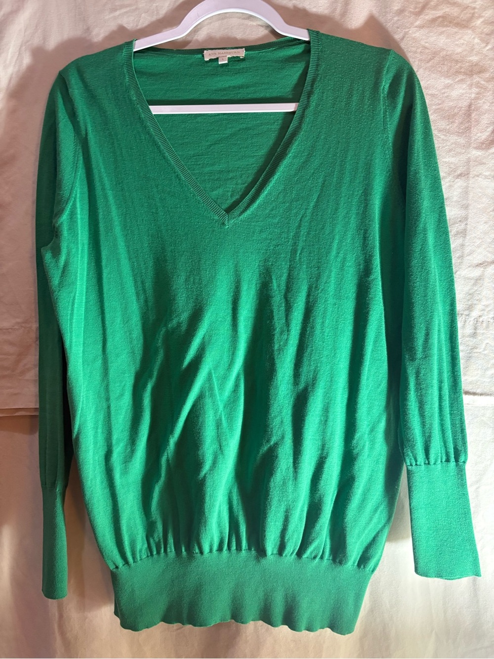 Ann Mashburn Kelly Green 100% Cotton Knit Sweater - Size L